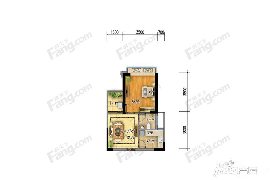 中冠华府1室1厅1卫45.2㎡户型图