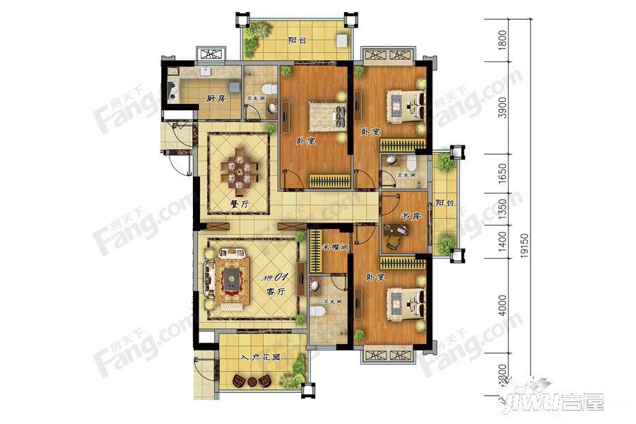 中冠华府4室2厅3卫178.3㎡户型图