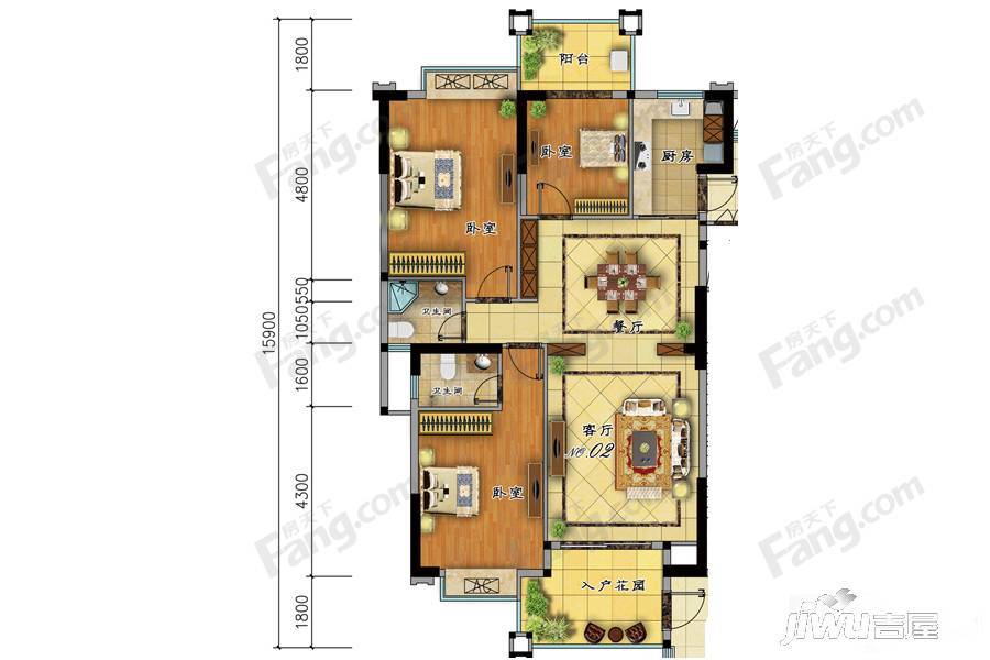 中冠华府3室2厅2卫140.7㎡户型图