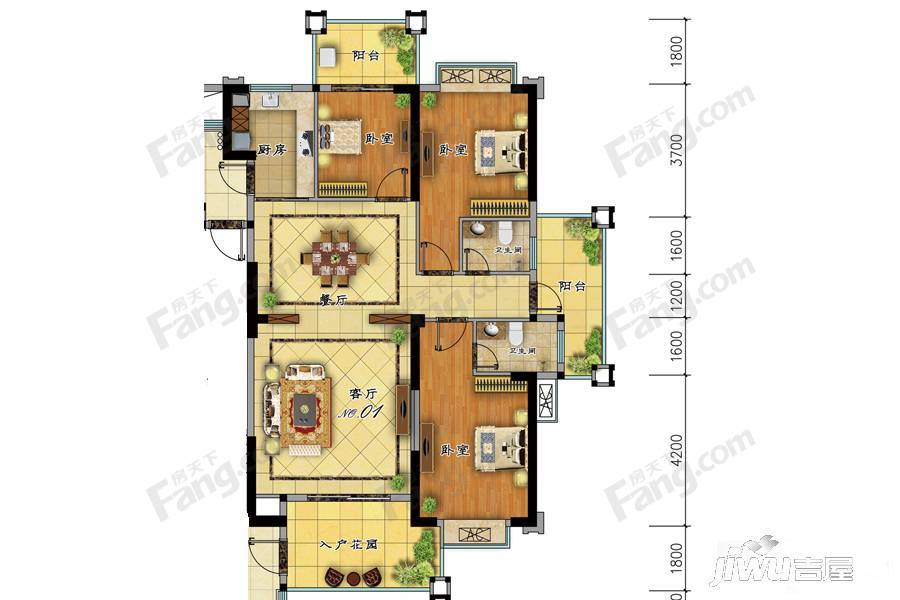 中冠华府3室2厅2卫151.8㎡户型图