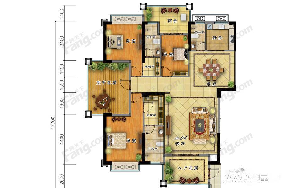 中冠华府3室2厅3卫173㎡户型图