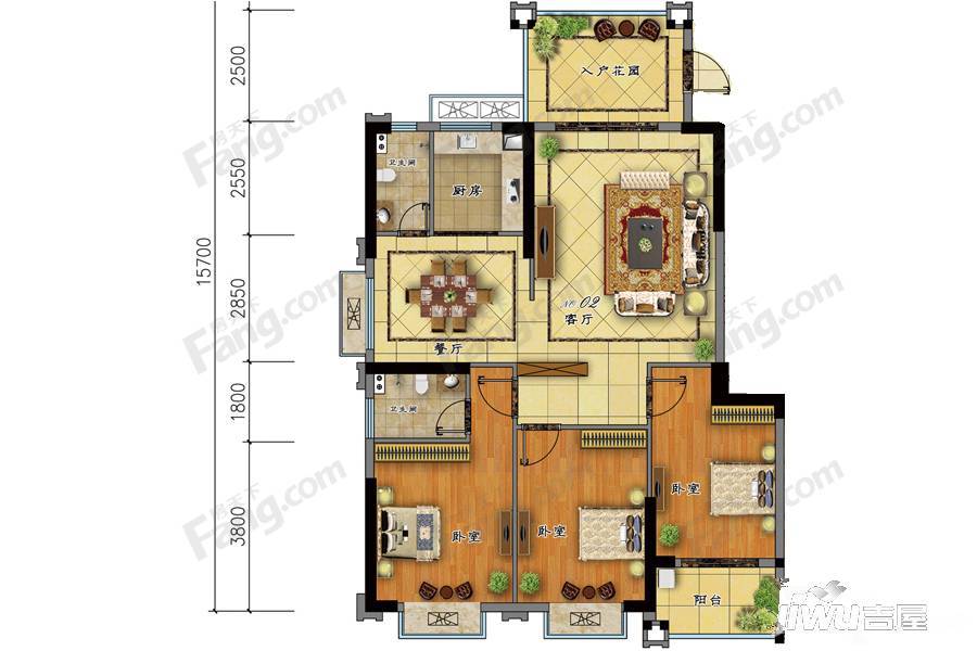 中冠华府3室2厅2卫123.2㎡户型图