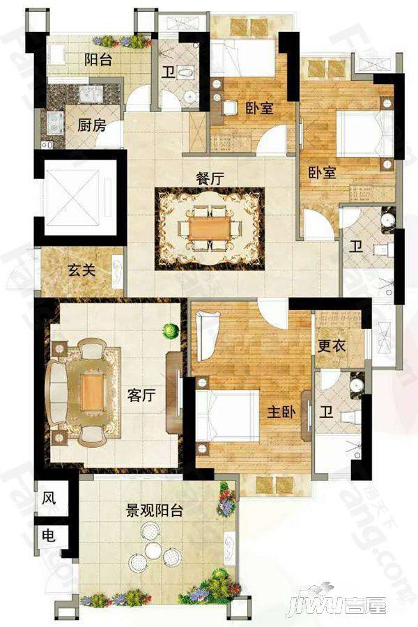 万欣新天地商业中心3室2厅3卫162㎡户型图