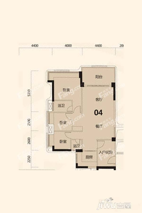 悦水湾五园3室2厅2卫106㎡户型图