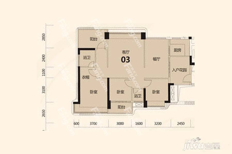 悦水湾五园3室2厅2卫128㎡户型图