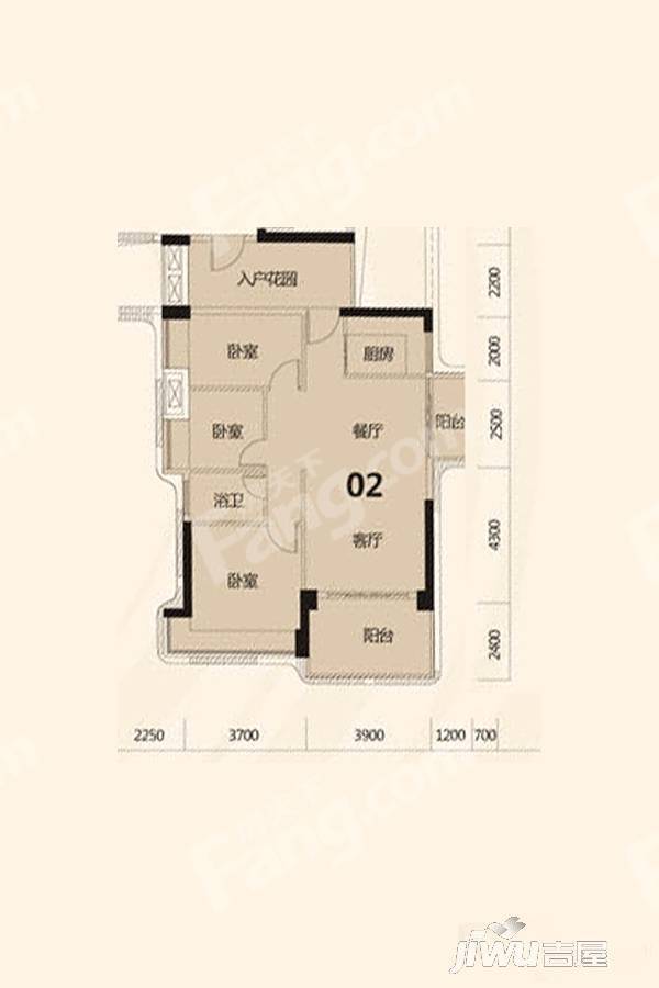 悦水湾3室2厅2卫97㎡户型图