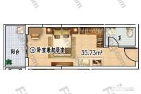 米公寓1室1厅1卫35.7㎡户型图