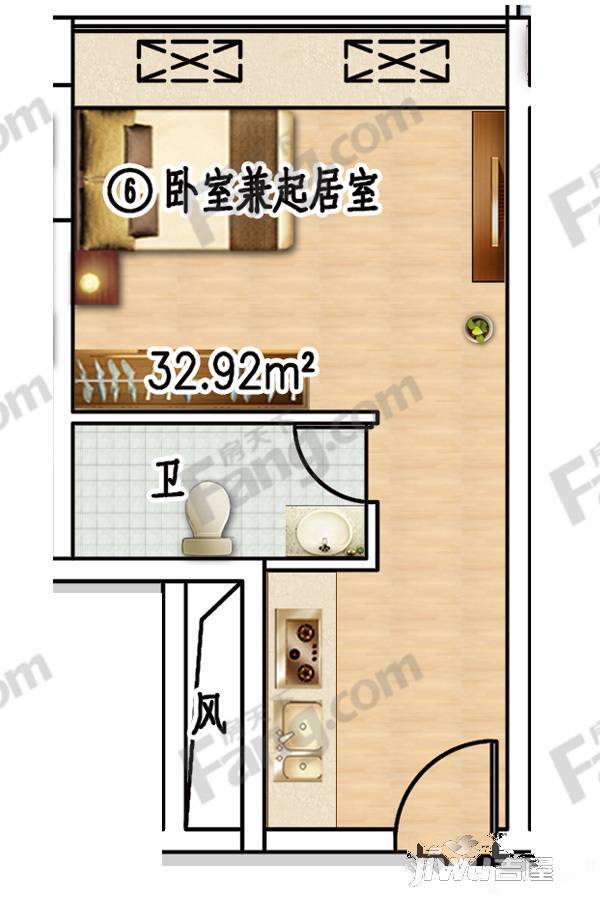 米公寓1室1厅1卫32.9㎡户型图