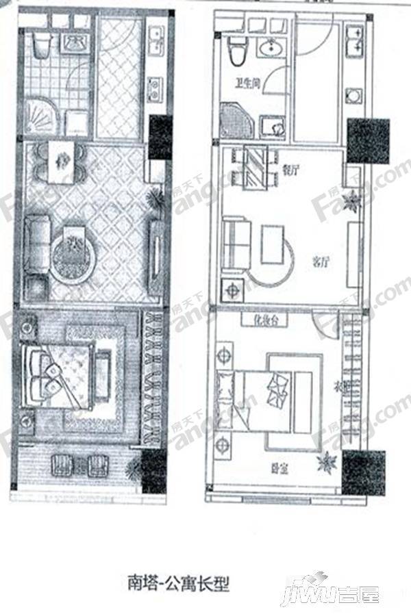 百脑汇生活广场1室1厅1卫65㎡户型图