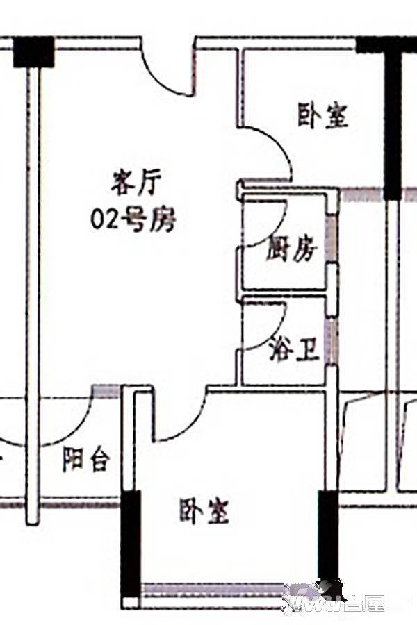 智汇时代雅园2室1厅1卫58㎡户型图