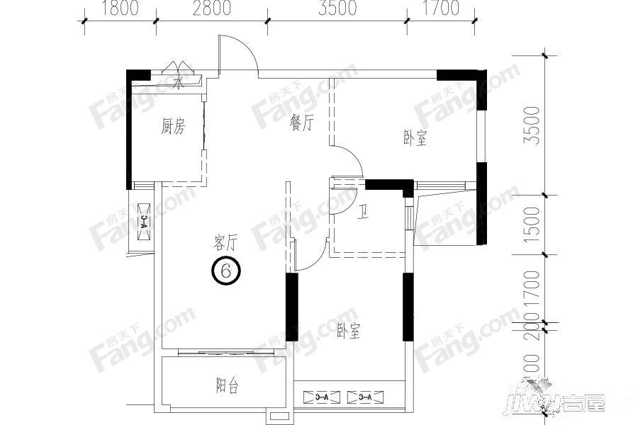 四季园2室2厅1卫67㎡户型图