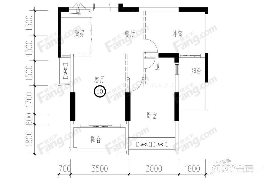 四季园2室2厅1卫66㎡户型图