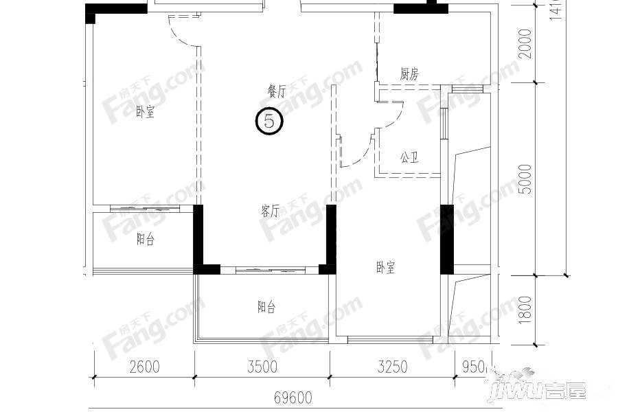 四季园2室2厅1卫88㎡户型图