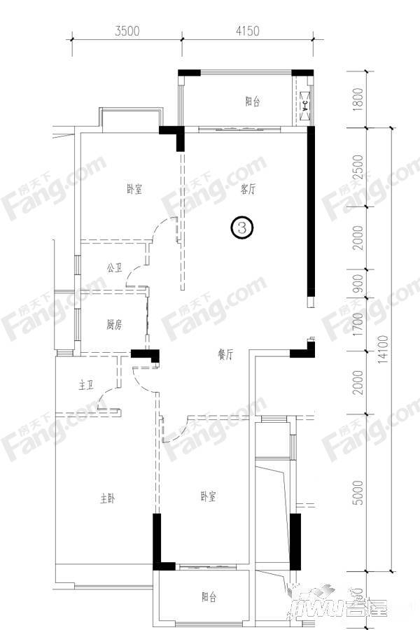 四季园3室2厅2卫124.2㎡户型图