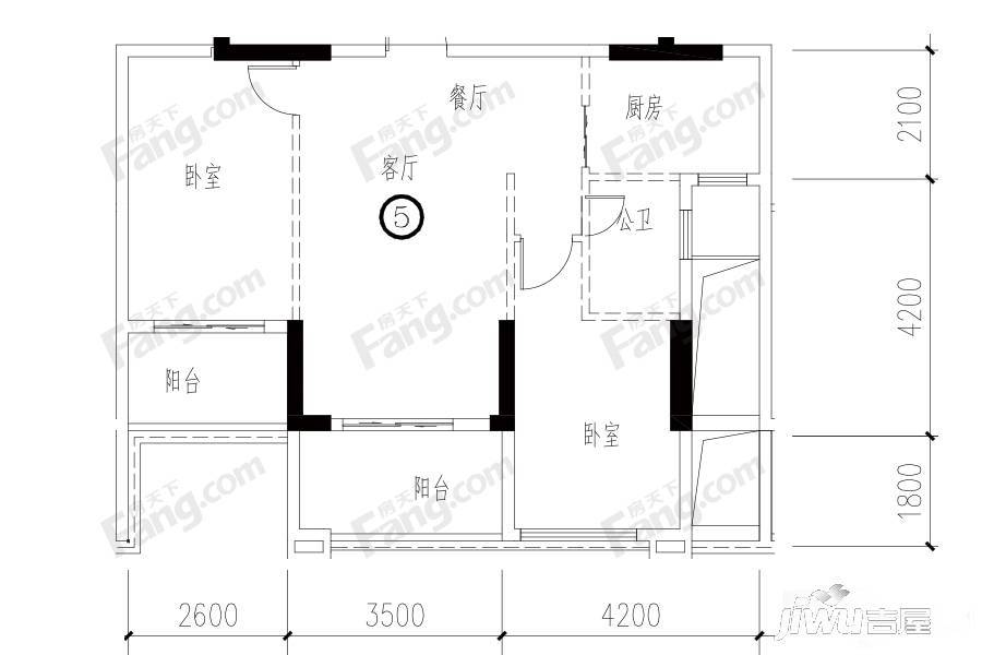 四季园2室2厅1卫88㎡户型图