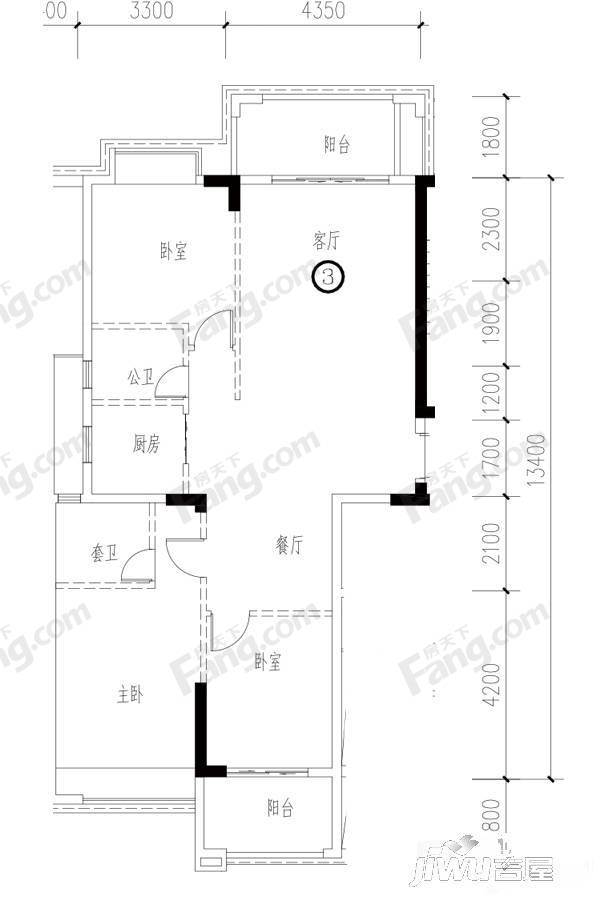 四季园3室2厅2卫119.9㎡户型图