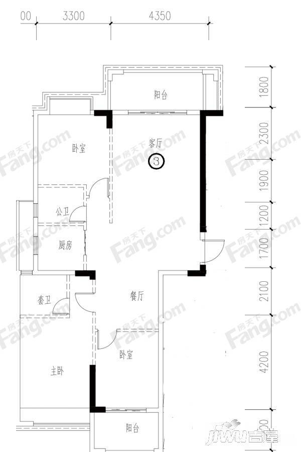 四季园3室2厅2卫120.5㎡户型图