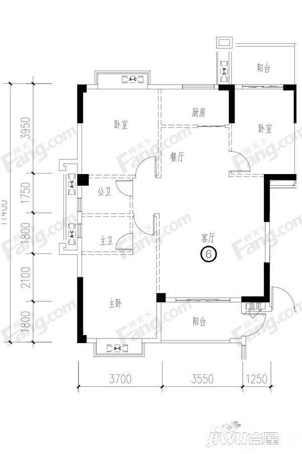 四季园3室2厅2卫119.4㎡户型图