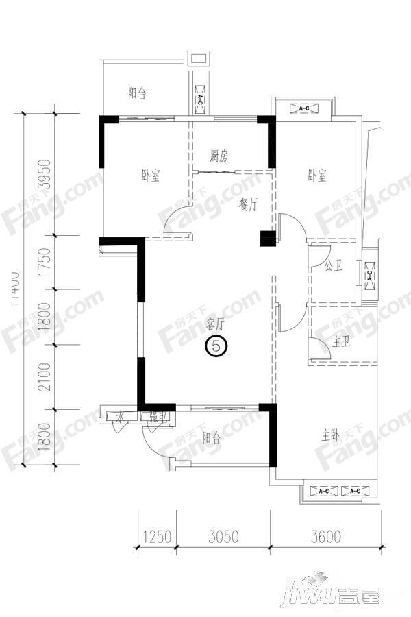 四季园3室2厅2卫109.8㎡户型图