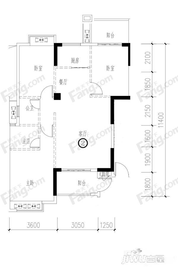 四季园3室2厅2卫109.4㎡户型图