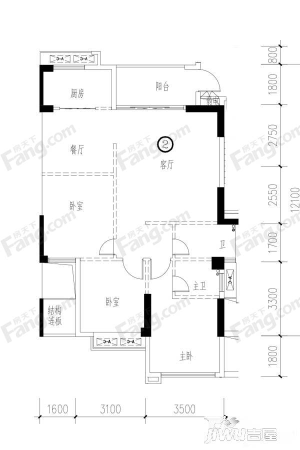 四季园3室2厅2卫112.5㎡户型图