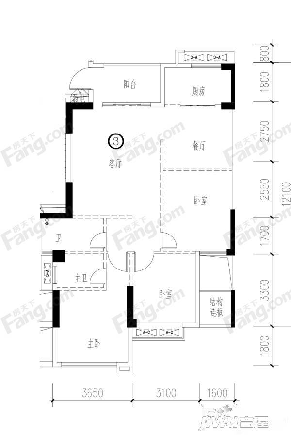 四季园3室2厅2卫113.2㎡户型图