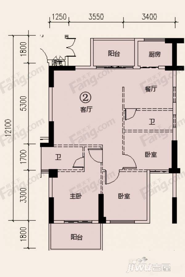 四季园3室2厅2卫107.4㎡户型图