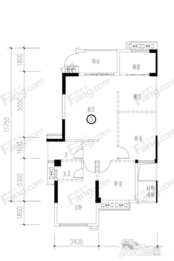 四季园3室2厅2卫103.6㎡户型图