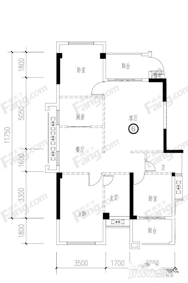 四季园3室2厅2卫123.4㎡户型图