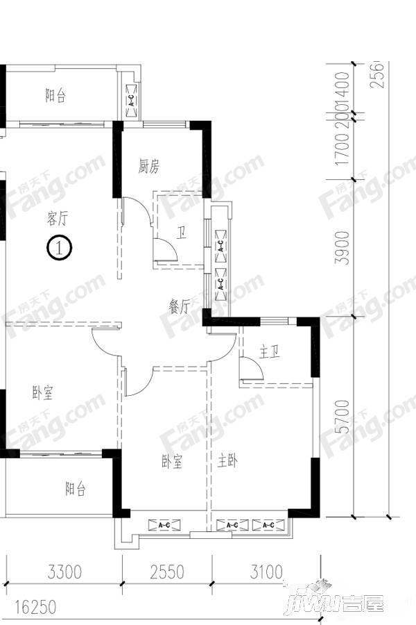 四季园3室2厅2卫105.1㎡户型图