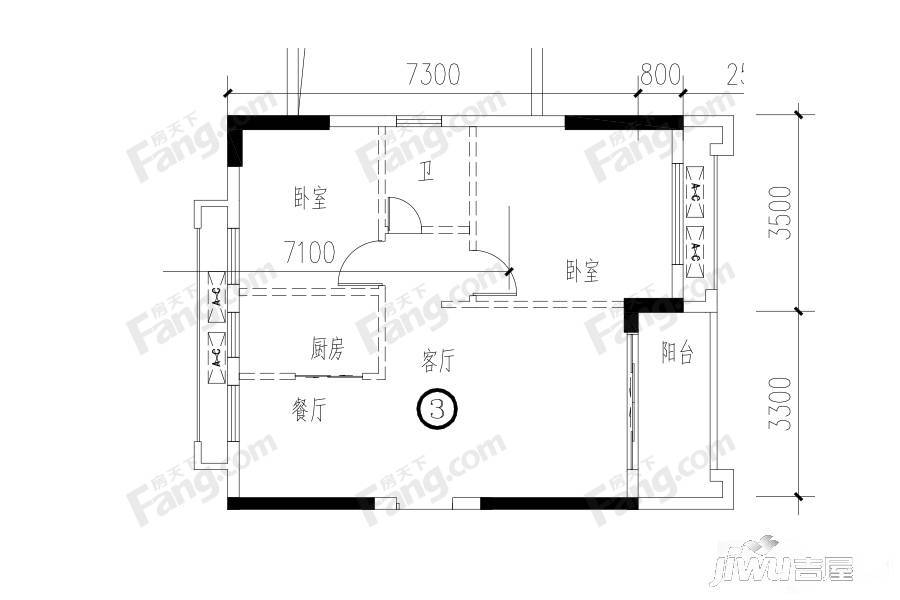 四季园2室2厅1卫66.8㎡户型图