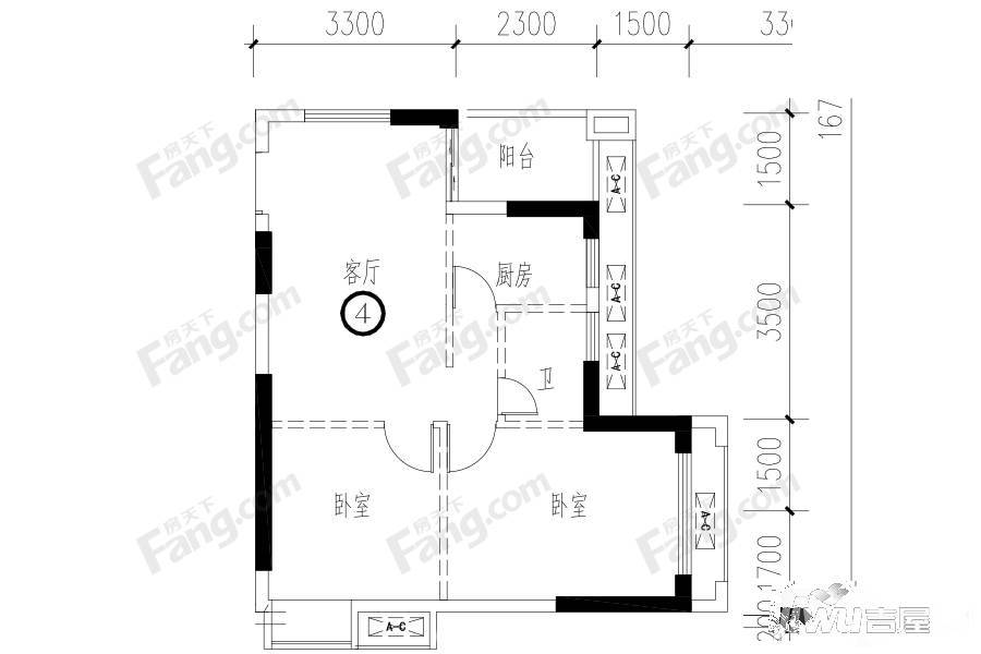 四季园2室1厅1卫58.1㎡户型图