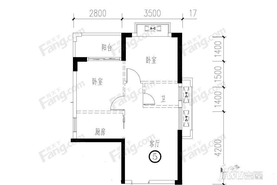 四季园2室1厅1卫53㎡户型图