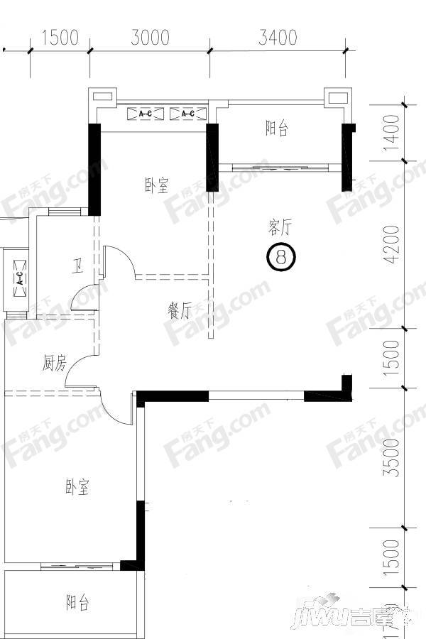 四季园2室2厅1卫86.8㎡户型图