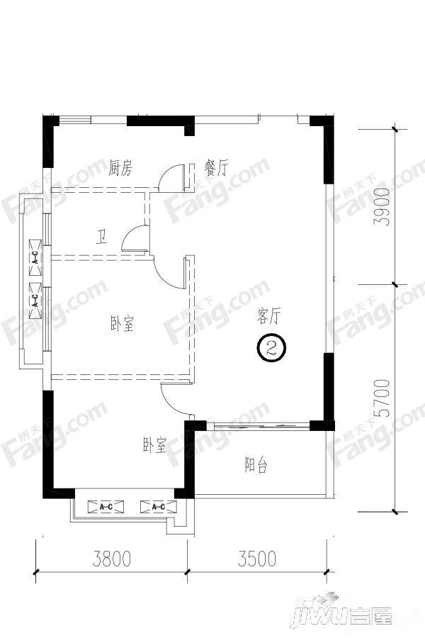 四季园2室2厅1卫85.3㎡户型图