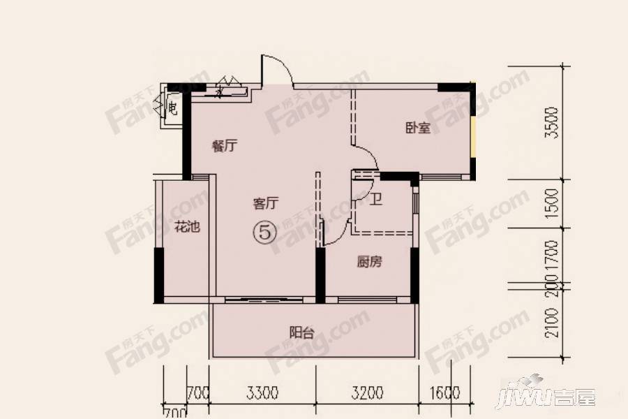 四季园1室2厅1卫67㎡户型图