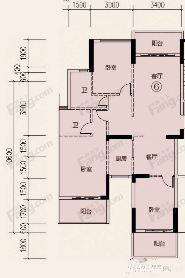 四季园3室2厅2卫123.8㎡户型图