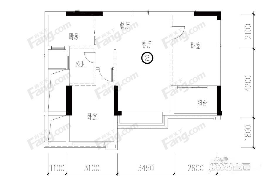 四季园2室2厅1卫76.5㎡户型图