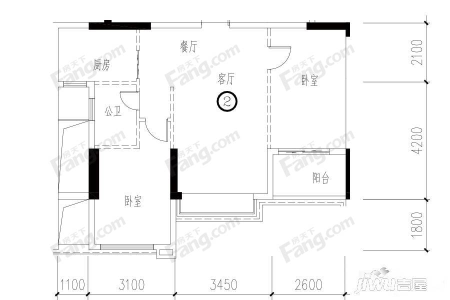 四季园2室2厅1卫76.5㎡户型图