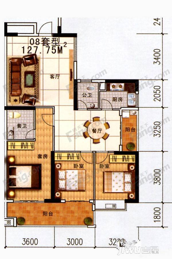 金丰花园3室2厅2卫127.8㎡户型图