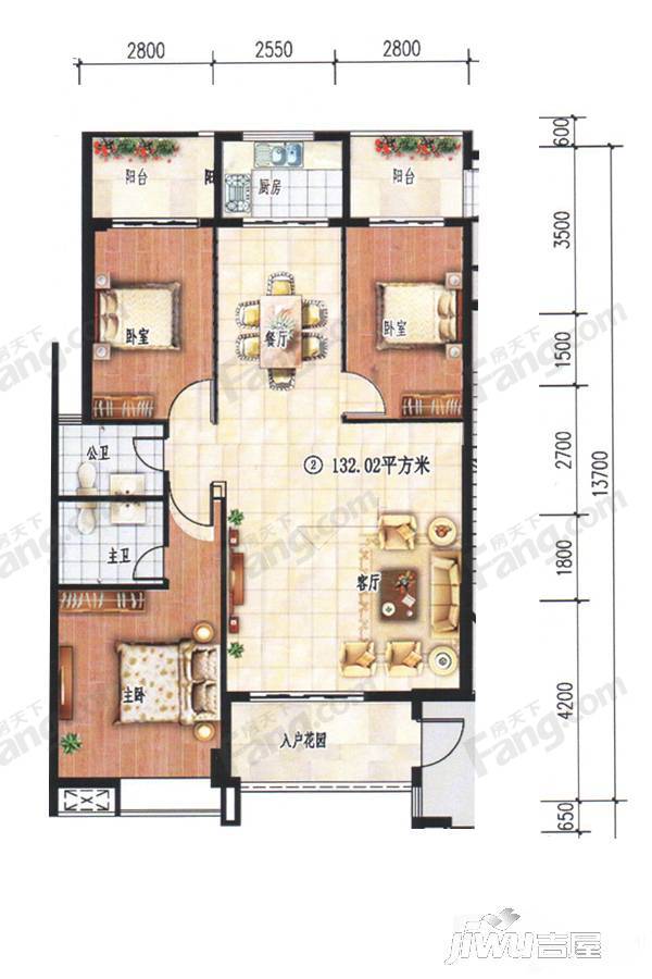 南洋珠池路3室2厅2卫132㎡户型图