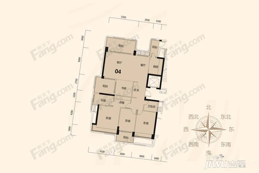 悦水湾五园3室2厅2卫185㎡户型图