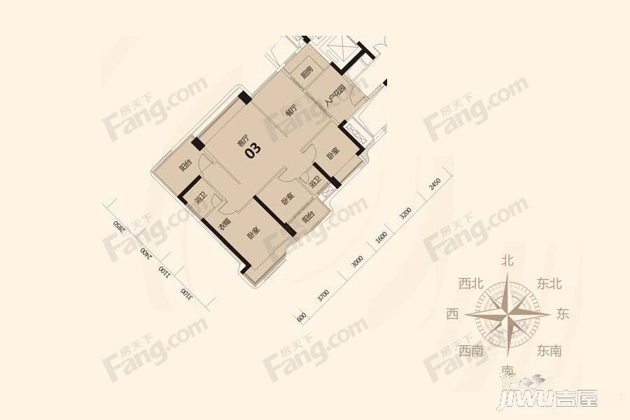 悦水湾五园3室2厅2卫128㎡户型图