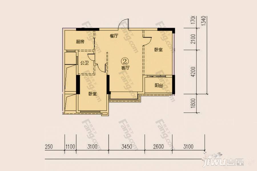 四季园2室2厅1卫76.5㎡户型图