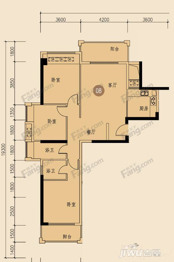 国瑞园3室2厅2卫124.1㎡户型图