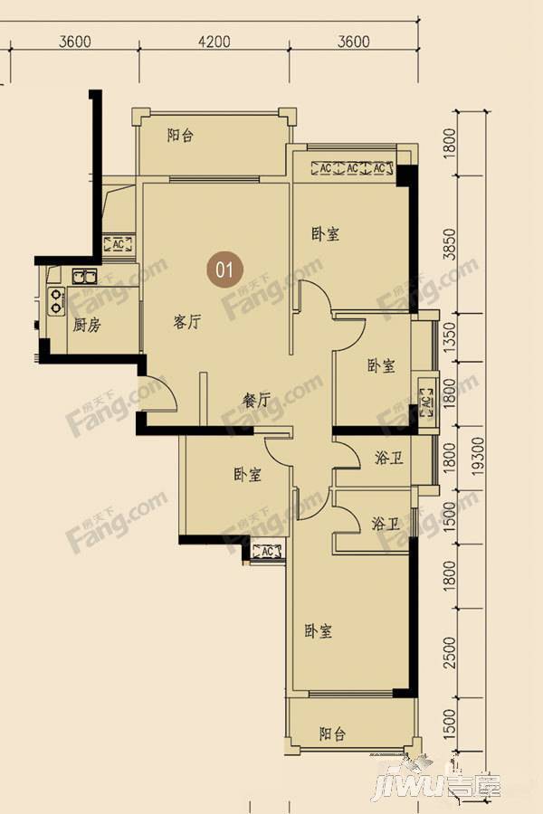 国瑞园4室2厅2卫130.7㎡户型图