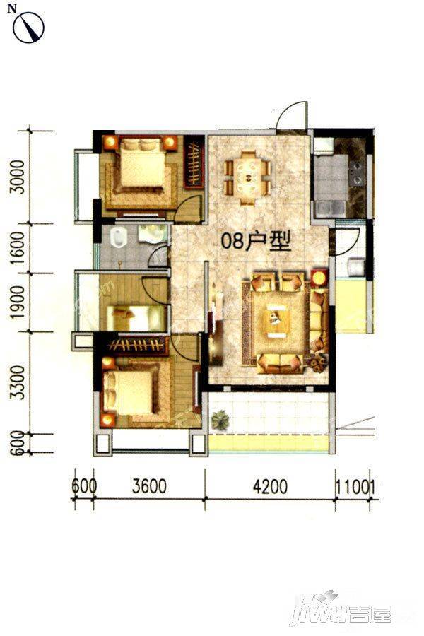 嘉德家园3室2厅1卫102㎡户型图