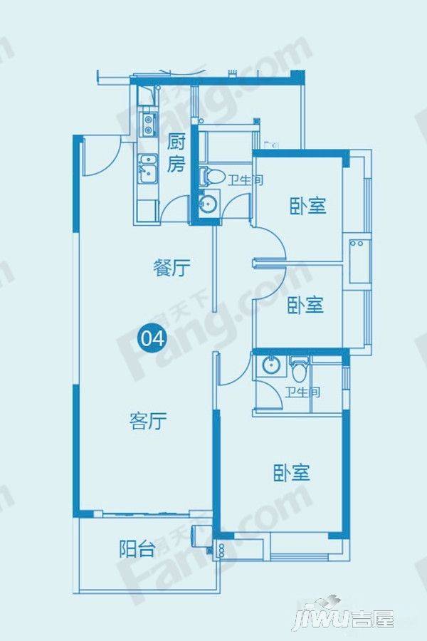 海琴湾3室2厅2卫106.7㎡户型图