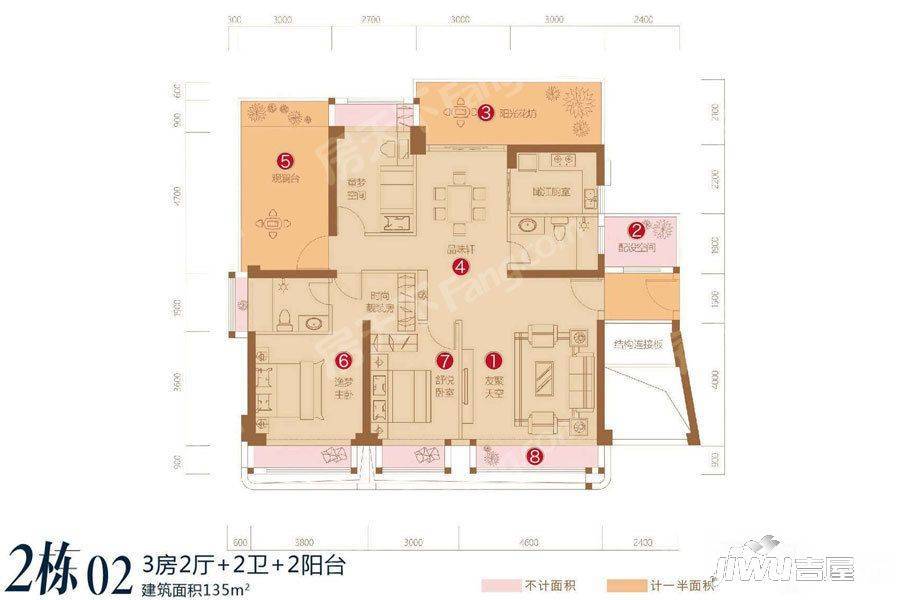 香悦春天3室2厅2卫135㎡户型图