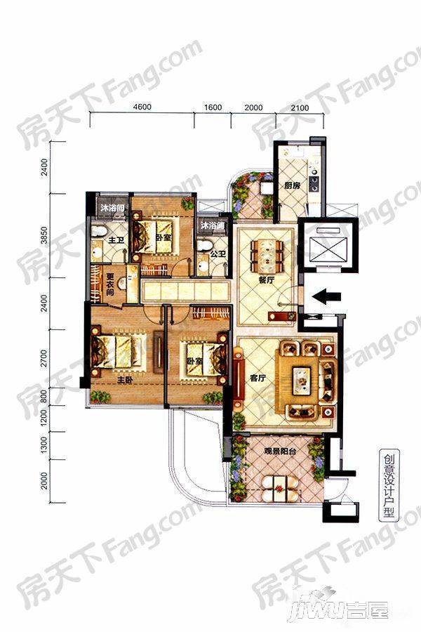 天合名门豪庭3室2厅2卫131㎡户型图